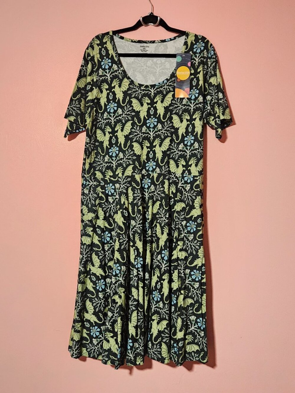 NWT Svaha Dragons Damask Twirl Dress with Pockets Cotton Plus Size 2XL